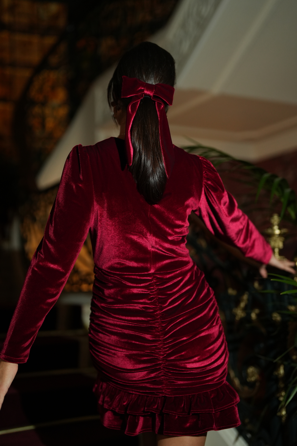 VESTIDO VELUDO CURTO VERMELHO
