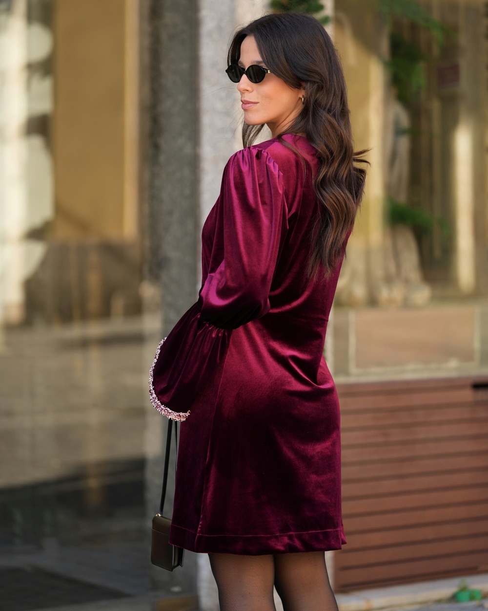 VESTIDO VELUDO BURGUNDY